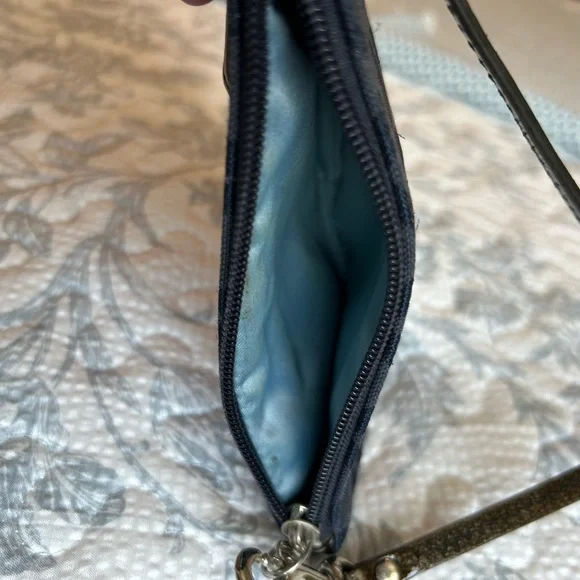 Coach Navy Blue Sparkle Signature Corner Zip Wristlet - Picture 8 of 10